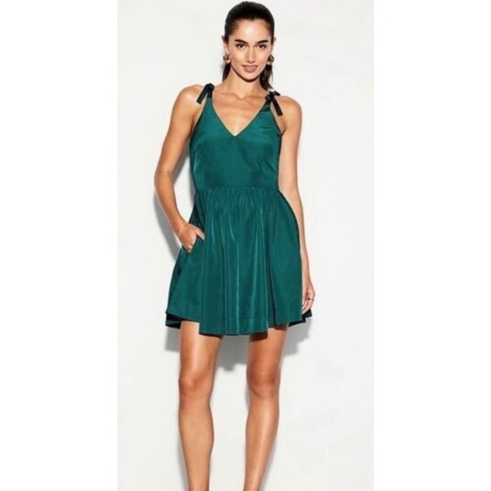 Old Navy The Occasion dress Emerald Green Tie Shoulder Fit Flare Mini Dress L‎